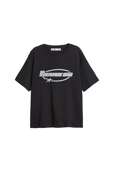Sekizbiraltı Tricou negru pentru femei, cu imprimeu inversat