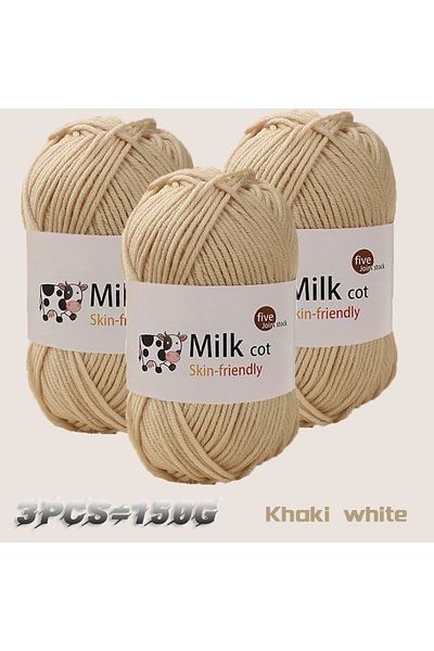 Choice 41 خيط حليب أبيض كاكي 150 جرامًا مصنوع يدويًا متوسط الخشونة غزل نسج DIY كرة لحياكة السترات الصوفية، ها