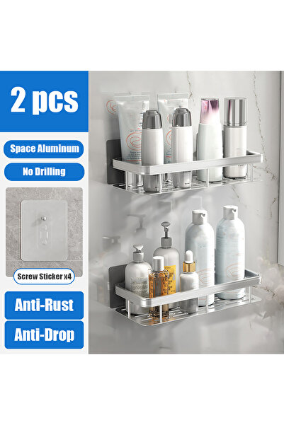 Choice قطعتان من رف زاوية الدش الفضي، منظم الدش في الزاوية بدون حفر، تخزين ال...