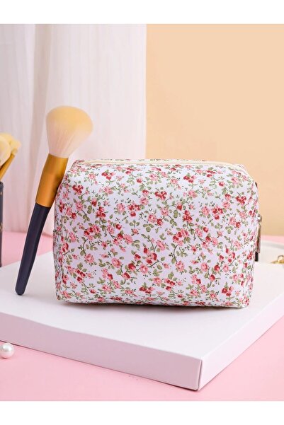 Choice منظم تخزين وردي منفوخ ومبطن بحقائب مكياج مطبوعة بالزهور حقيبة مستحضرات...