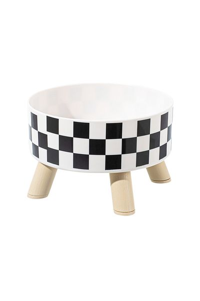 Choice M black 1PC Black And White Polka Dot Checkerboard Pattern Cat Bowl Small Dog Bowl Plastic PP Pet Bo