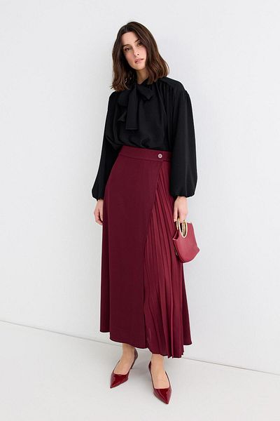 KADRİYE BAŞTÜRK Fusta înfășurată plisată Rita Burgundy