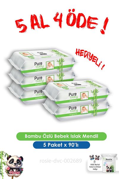 Pure Baby Buy 5 Pay 4 Organic Bamboo Extract Baby Wet Towel 90 Sheets