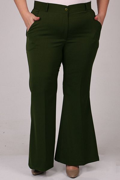Eslina 29031 Large Size Flared Leg Trousers - Khaki