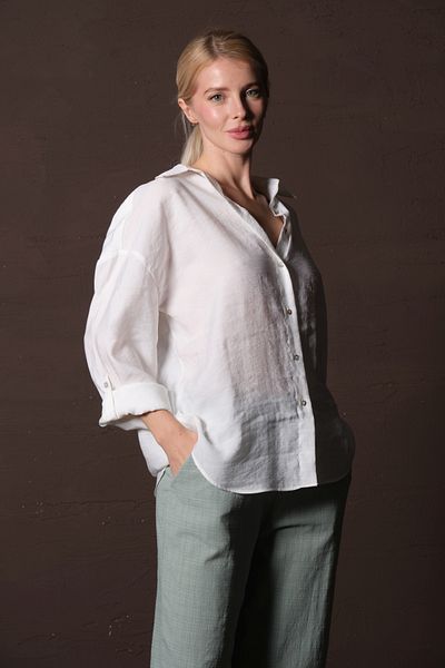 Maule Cămașă de damă cu mânecă lungă de vară cu mânecă pliabilă cu epoleți alb modal briză și drape @lizbon