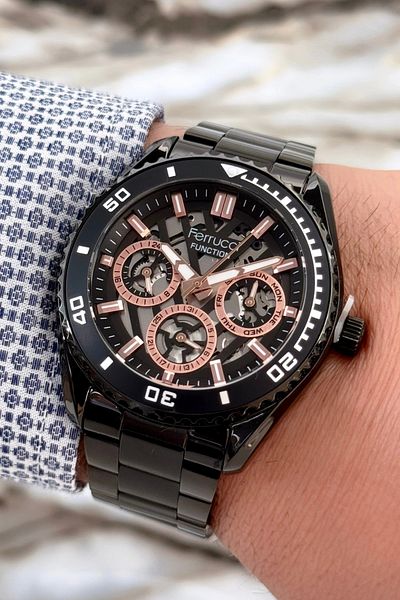 Ferrucci Function 3 Atm Black Color Steel Strap & Case Men's Wristwatch Bracelet Zmfer094