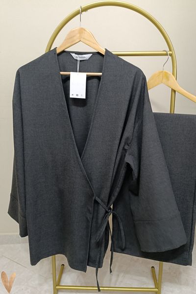 Enisse Double Breasted Neckline Side Tie Large Size Suit