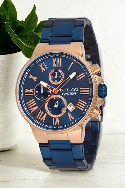 Ferrucci Navy Blue-Rose Men's Wristwatch - Fc.12669tm.02 Bracelet Zmfer137