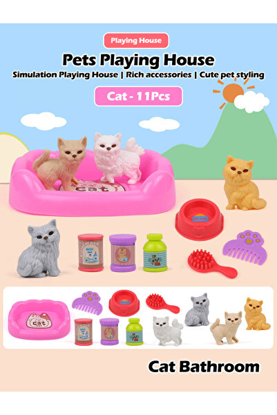 Choice مجموعة إكسسوارات حمام صغيرة مكونة من 11 قطعة، مجموعة ألعاب بيت لعب للأطفال، حمام للقطط والكلاب، حديقة