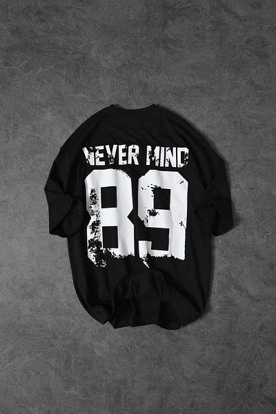 Slatra Ανδρικό μαύρο μπλουζάκι Never Mind με στάμπα Oversize