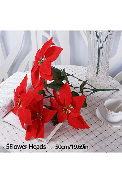 Choice 5 رؤوس نباتات صناعية 50 سم 50 سم زينة شجرة عيد الميلاد زهرة حمراء مزيف...