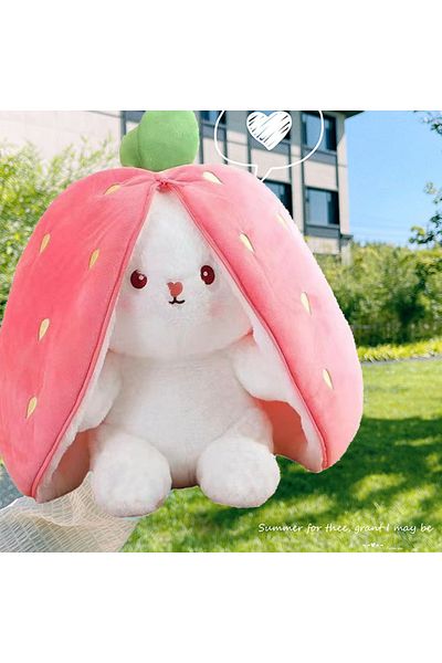 Choice 25cm Pink 25cm Cosplay Strawberry Carrot Rabbit Plush Toy Stuffed Creative Bag into Fruit Transform