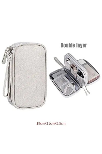 Choice حقيبة تنظيم السفر الجديدة ذات الطبقتين الرماديتين، حقيبة تخزين الكابلات، حقيبة حمل محمولة