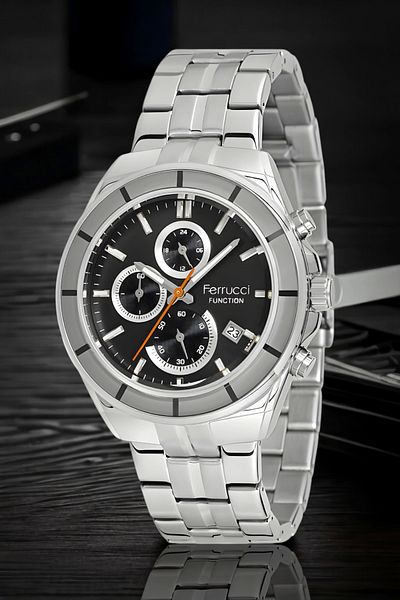 Ferrucci Fcf.13674fm.02 Function Men's Wristwatch and Bracelet - Silver Black Color Zmfer151