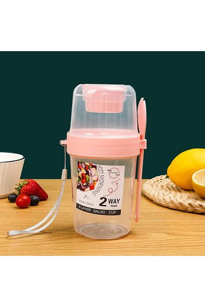 Choice 800ml Pink Carry Breakfast Cups, Salad Cups, Yogurt Cereal, Oatmeal Snacks, Parfait Containers and S