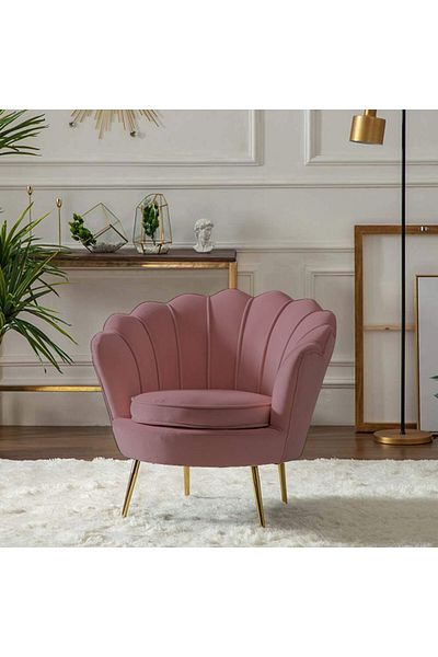 Homelux Velvet Fleur armchair, 80X78X73 cm, pink color, gold metal legs, seat cushion included