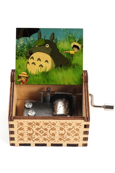 Choice Burgundy Wooden painted music box, Totoro music gift, ornament, light luxury wooden hand cranked mus
