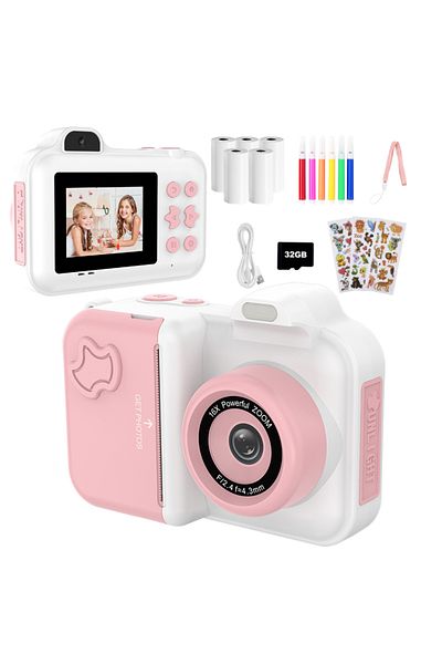 Choice White Pink Instant Print Camera For Kids Mini Digital Video Camera Dual Lens Photo Printing Thermal