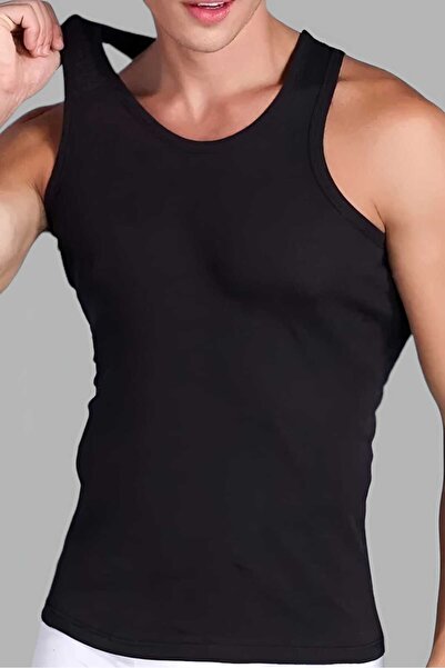 NAZAR YILDIZI Nazar Yıldız Men's Black Strappy Classic Cotton Undershirt 1 Pack