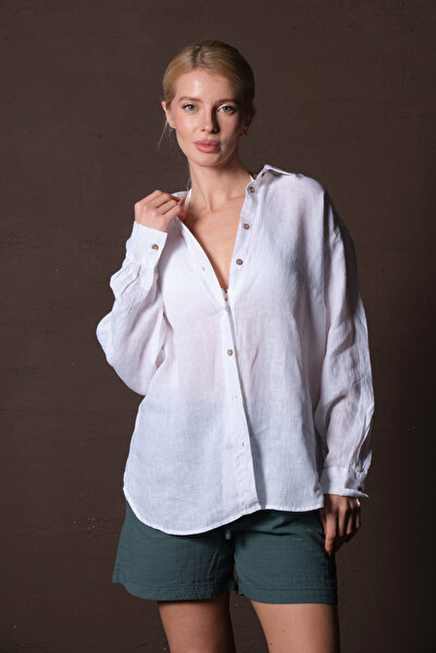 Maule Біла 100% бавовна, дихаюча, не колюча, овальний зручний крій, довгі рукави, літня сорочка для жінок @braga