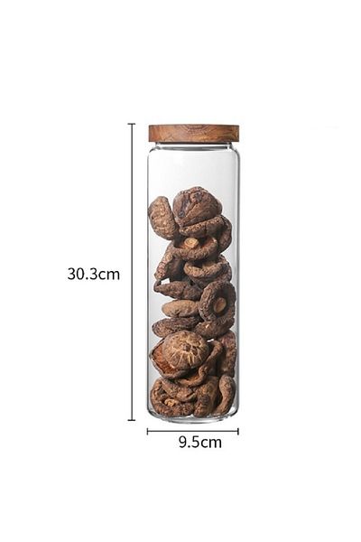 Choice 1500ml 1 Pc Small Glass Storage Jars With Airtight Lids, Coffee Container With Wooden Lid, Glass Pan