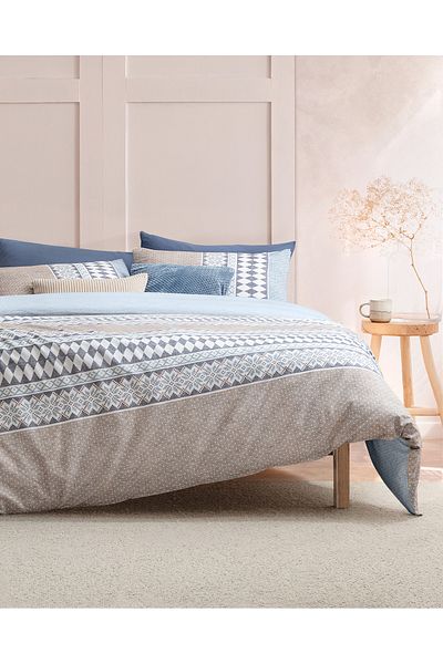 Madame Coco Benoit Double 100% Cotton Ranforce Printed Duvet Cover Set - Beige/Blue
