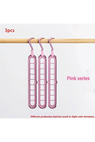 Choice 3 قطع من الشماعات البلاستيكية القابلة للطي ذات 9 فتحات باللون الوردي، شماعات تنظيم الملابس شديدة التحمل لتوفير المساحة، من أجل R