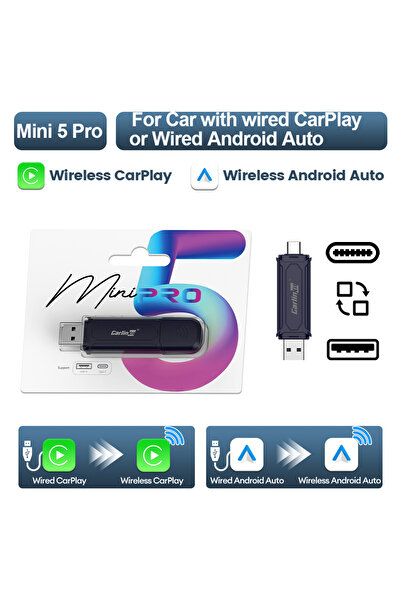 Choice3 Mini 5 Pro 2026 New CarlinKit Mini Smart Car Dongle Wired To Wireless...