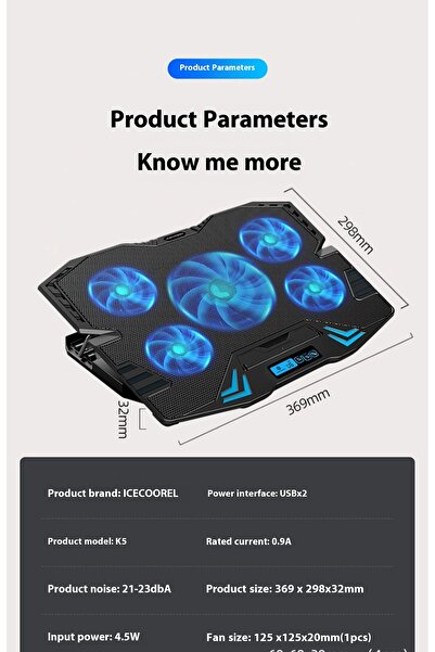 fulina وسادة تبريد للكمبيوتر المحمول، مع 5 مراوح LED هادئة لمقاس 15.6-17 بوصة، محمولة فائقة النحافة تعمل بالطاقة عبر USB، باللون الأحمر