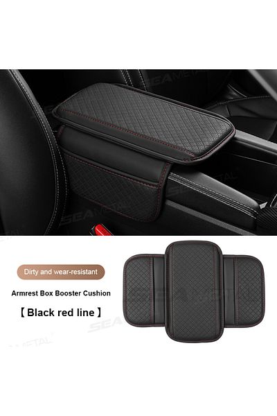 Choice Black red SEAMETAL Universal Car Arm Rest Cushion PU Leather Breathable Center Console Box Cover Ant