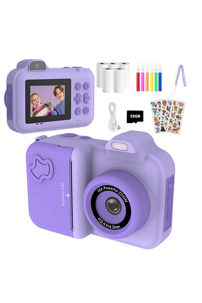 Choice Purple Instant Print Camera For Kids Mini Digital Video Camera Dual Lens Photo Printing Thermal Pape