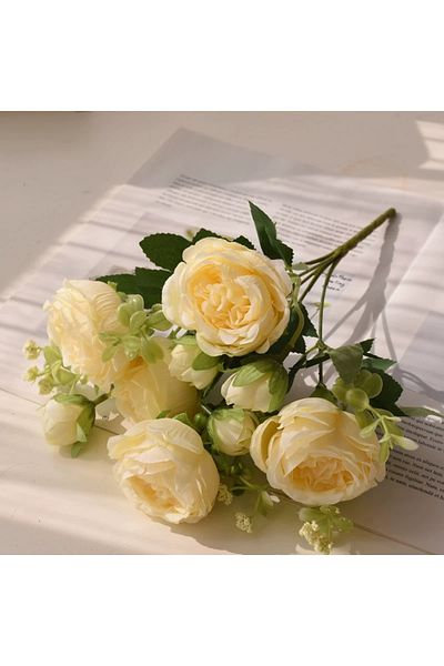 Choice Yellow 30cm Rose Pink Silk Bouquet Peony Artificial Flower 5 Big Head 4 Small Bud Bride Wedding Home
