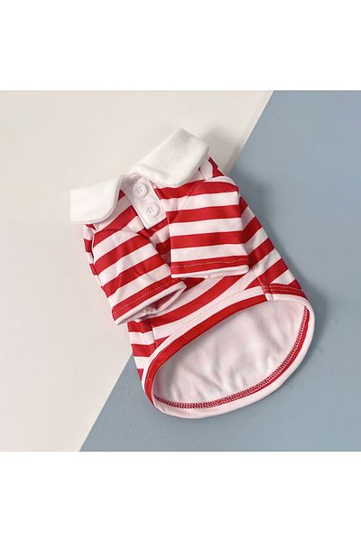 Choice M red Dog Clothes Teddy York Shire Polo Shirt Summer Dress Striped Pet T-Shirt Dog Costume Soft Pull