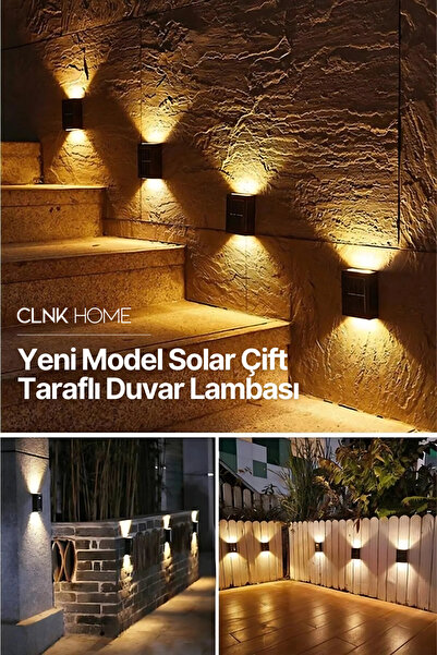 CLNK 6 Ledli Solar Güneş Enerjili Aplik Led, Dekoratif Duvar Monteli Gün Işığ...