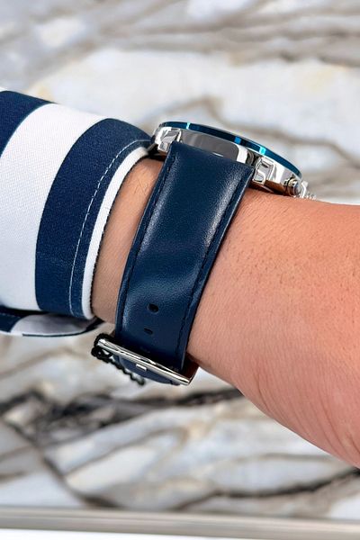 Ferrucci Navy Blue Leather Cord, Steel Case Function Number Men's Wristwatch Bracelet Zmfer079