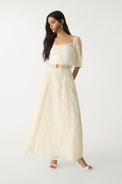 Stradivarius Organza midi skirt with embroidery