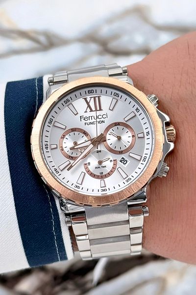 Ferrucci Function Mineral Glass Steel Band & Case Men's Watch Zmfer085