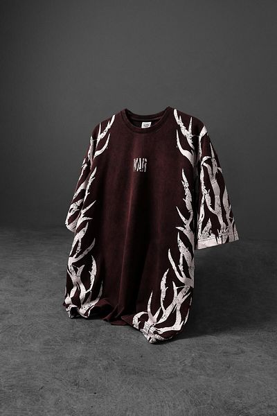 Slatra Ανδρικό μπλουζάκι από ύφασμα μπορντό War Special Washed Oversize