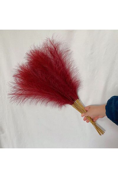 Choice 10pcs wine red 55CM 10PCS Fluffy Pampas Grass Boho Decor Flower Fake Plant Reed Simulated Wedding Pa