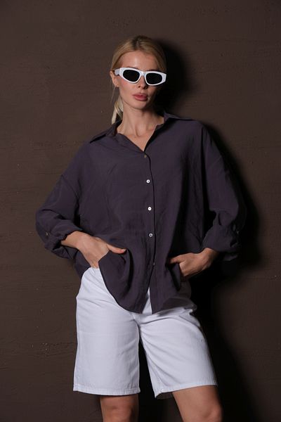 Maule Navy Blue Modal Breeze and Dump Foldable Sleeve Epaulette Summer Long Sleeve Women's Shirt @Lizbon