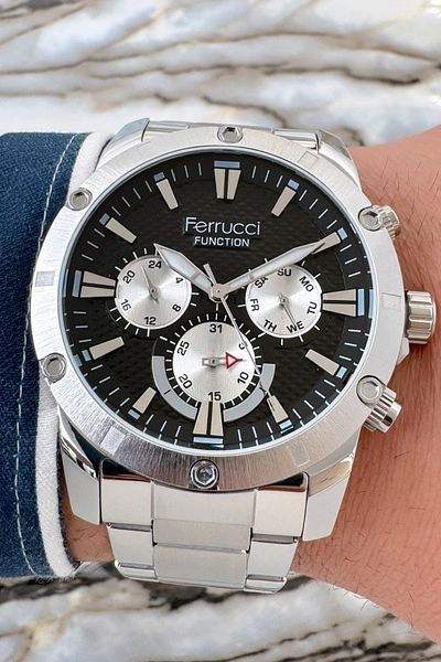 Ferrucci Function 3 Atm Silver Color Steel Strap & Case Men's Wristwatch Bracelet Zmfer092