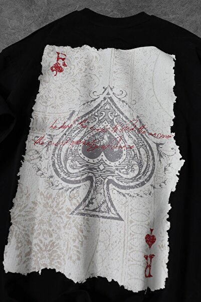 Slatra Men's Black R of Spades Printed Oversize Tshirt