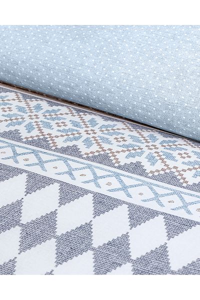 Madame Coco Benoit Double 100% Cotton Ranforce Printed Duvet Cover Set - Beige/Blue
