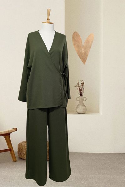 Enisse Double Breasted Neckline Side Tie Large Size Suit