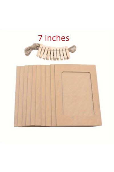 Choice Brown-7 Inches 10pcs Photo Cardboard Picture Frame, Diy Paper Photo Frame With Wooden Clips, Wall De