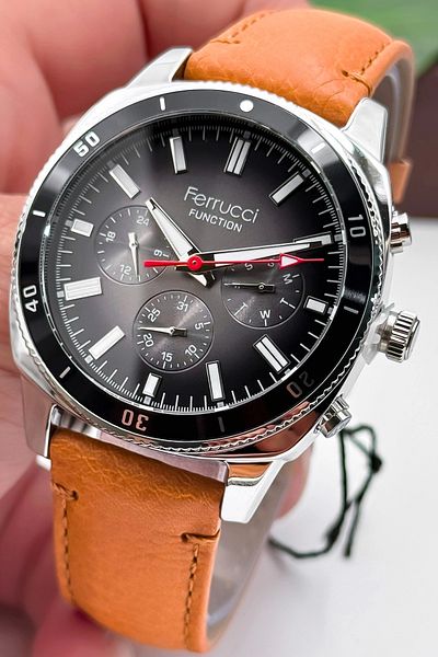 Ferrucci Tan Color Leather Cord, Function Men's Wristwatch Bracelet Zmfer159