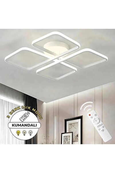 Ömür Avize Nova Beyaz Uzaktan Kumandalı 3 Renk Ledli Dimmerli Plafonyer Ledli Avize