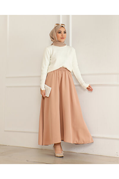 Arinrada تنورة نسائية من القماش المزدوج بخصر عالٍ باللون البيج