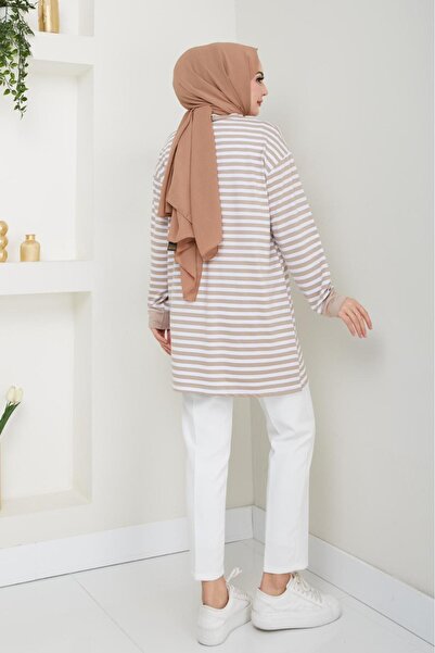 PALME D'OR Fashion Neva Thin Anti-Sweat Soft Combed Cotton Fabric Summer Hijab Striped Tunic