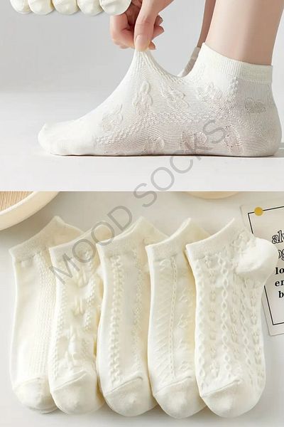 TreBears 5 Pairs Embossed Reverse Knitted Women's Booties Socks Set